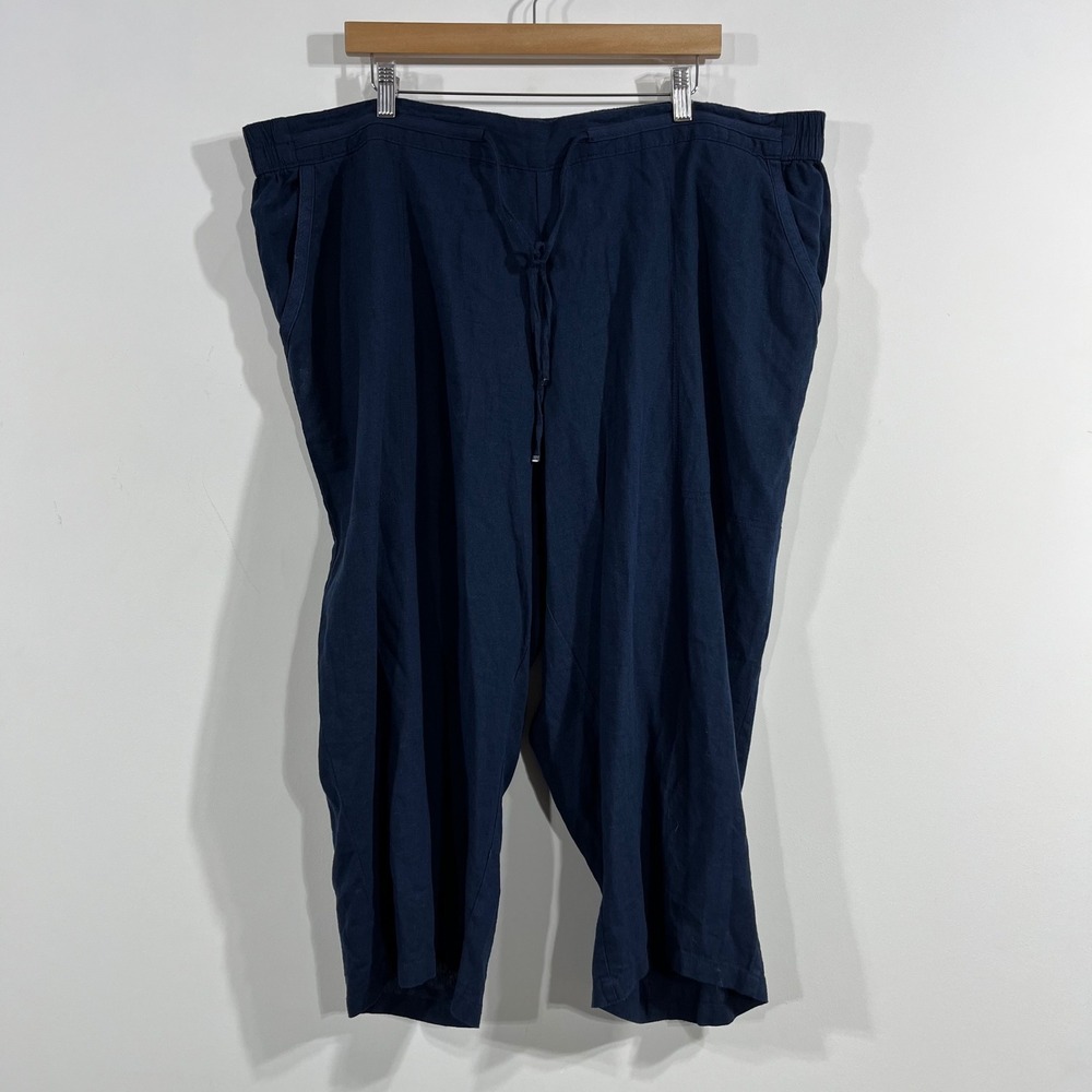 Evans Lagenlook Linen Blend Cropped Pants Drawstring Women 26 Minimalist Coastal